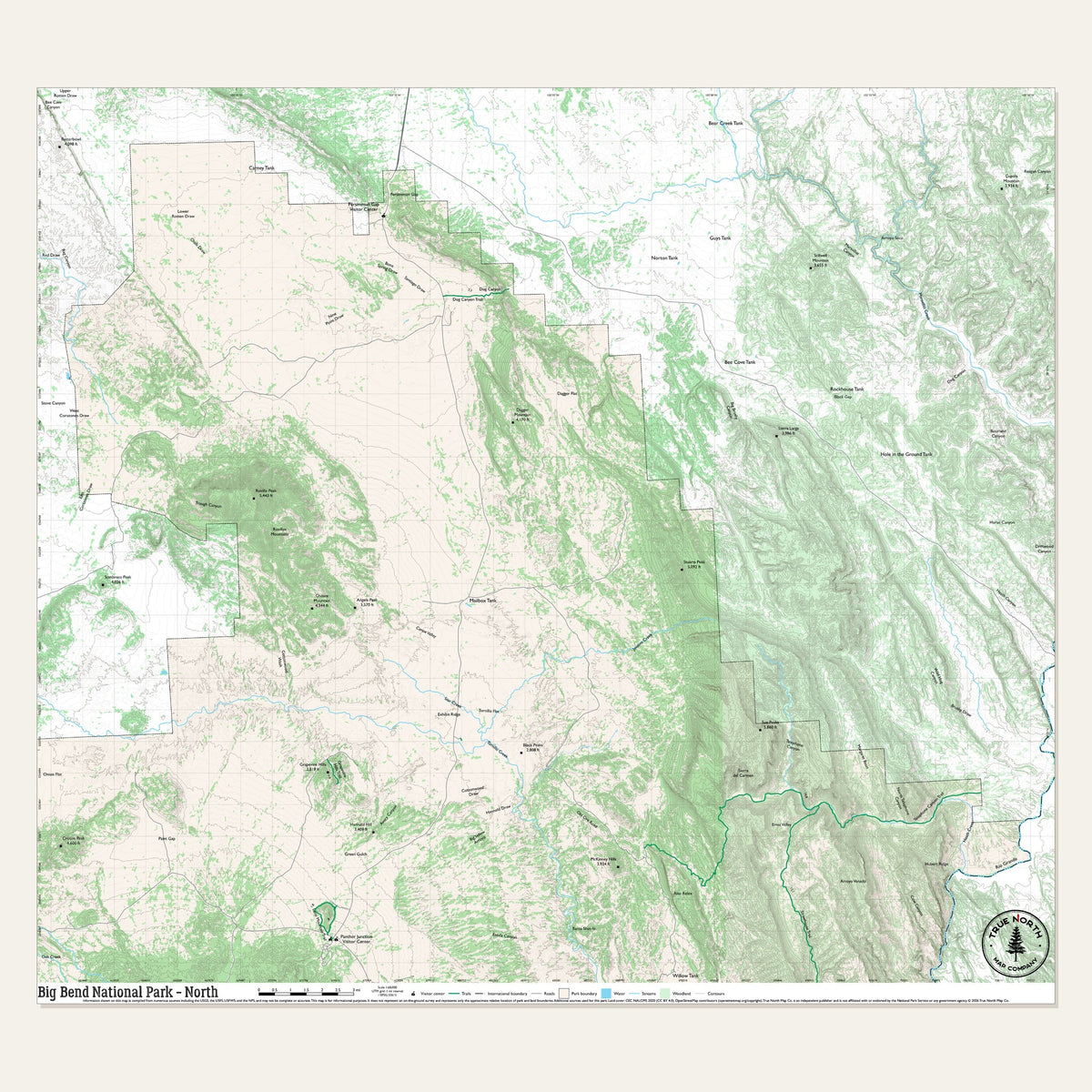 Big Bend National Park cloth map, North sheet, 30 x 27 in