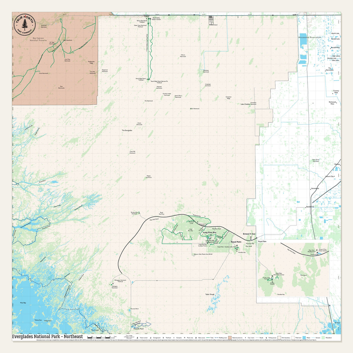 Everglades National Park cloth map, Northeast sheet, 30 x 30 in