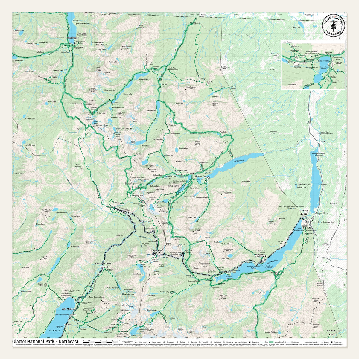 Glacier National Park cloth map, Northeast sheet, 29 x 29 in