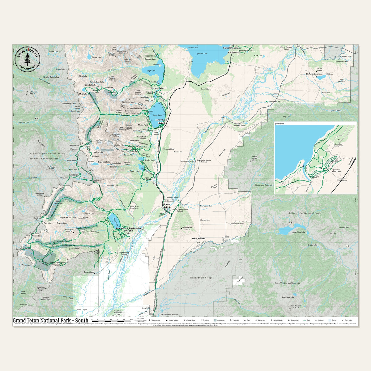 Grand Teton National Park cloth map, South sheet, 27 x 22 in