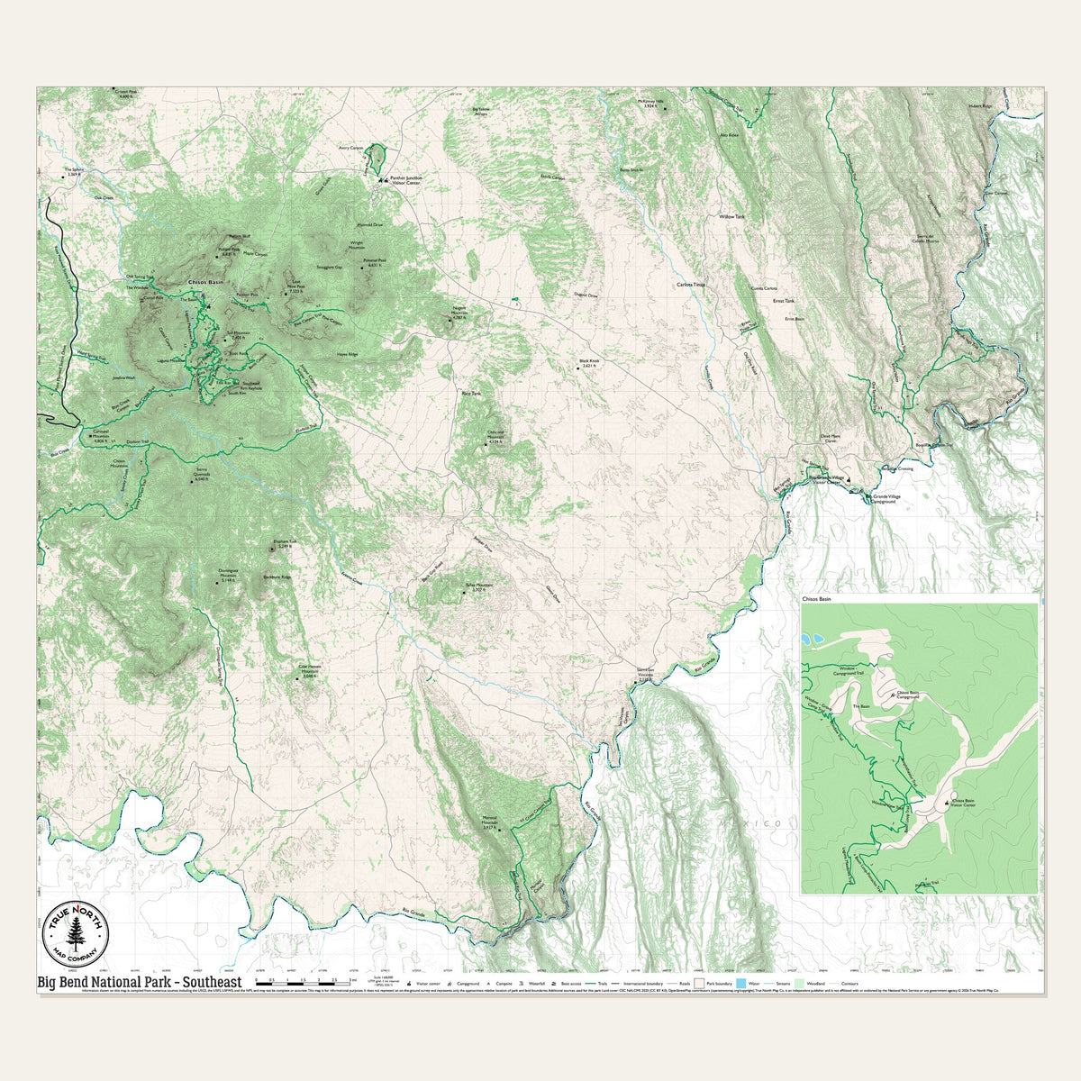 Big Bend National Park cloth map, Southeast sheet, 30 x 27 in