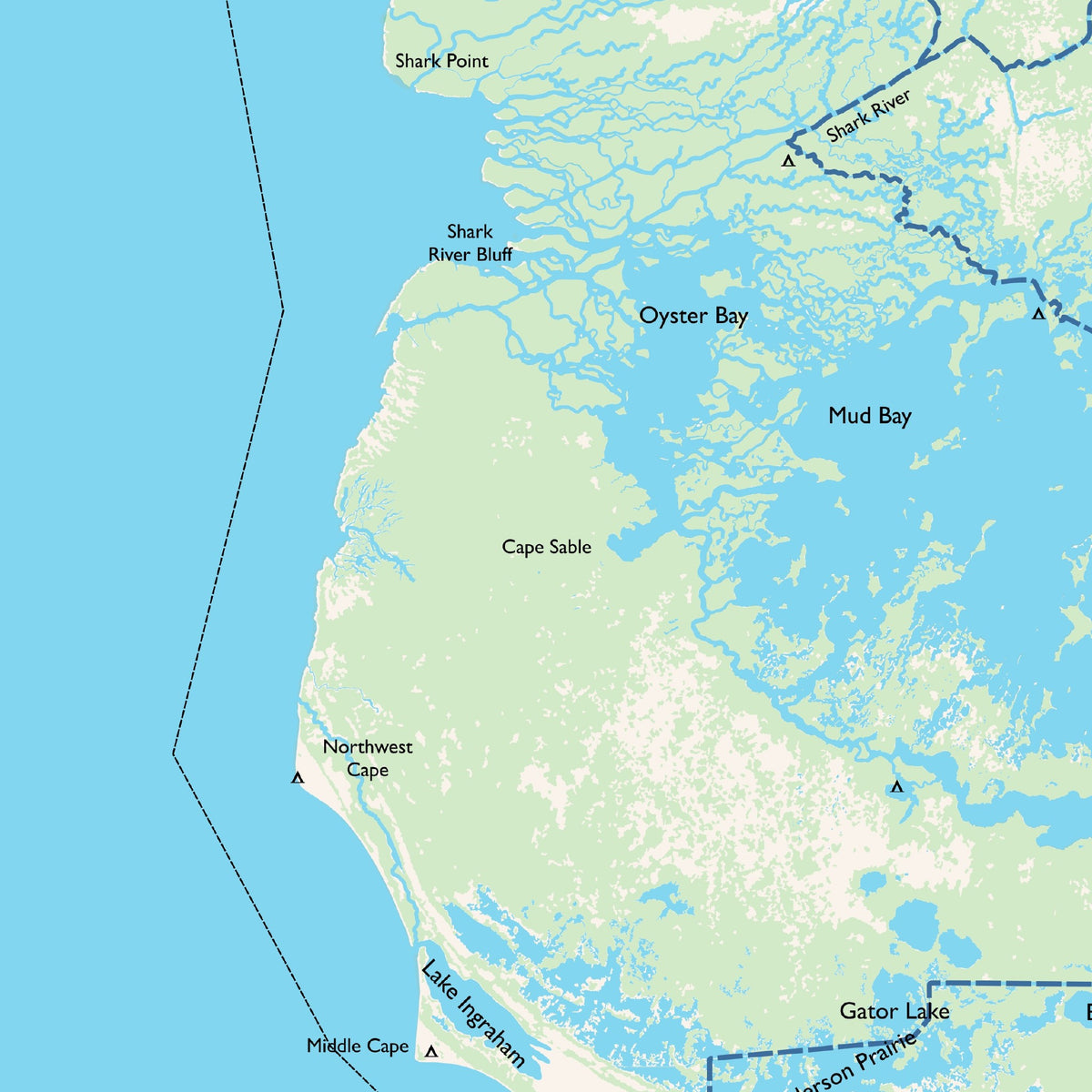 Detail of the Overview sheet at actual print size (about 6.8 x 6.8 in of cloth), around Cape Sable