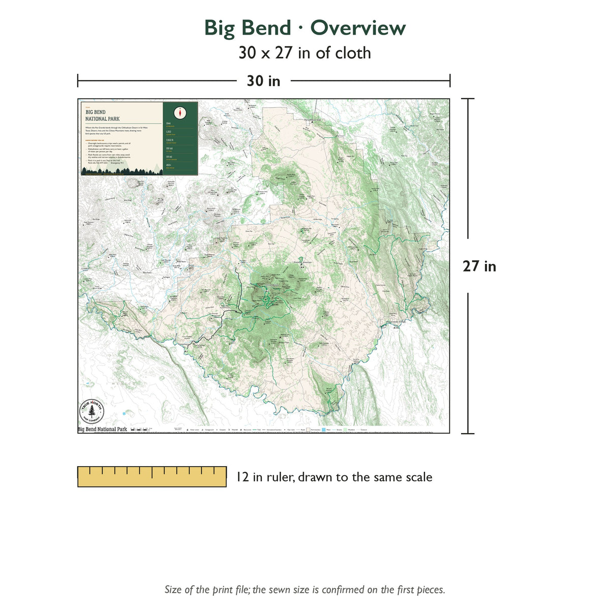 Overview sheet is 30 x 27 in; shown beside a 12 inch ruler