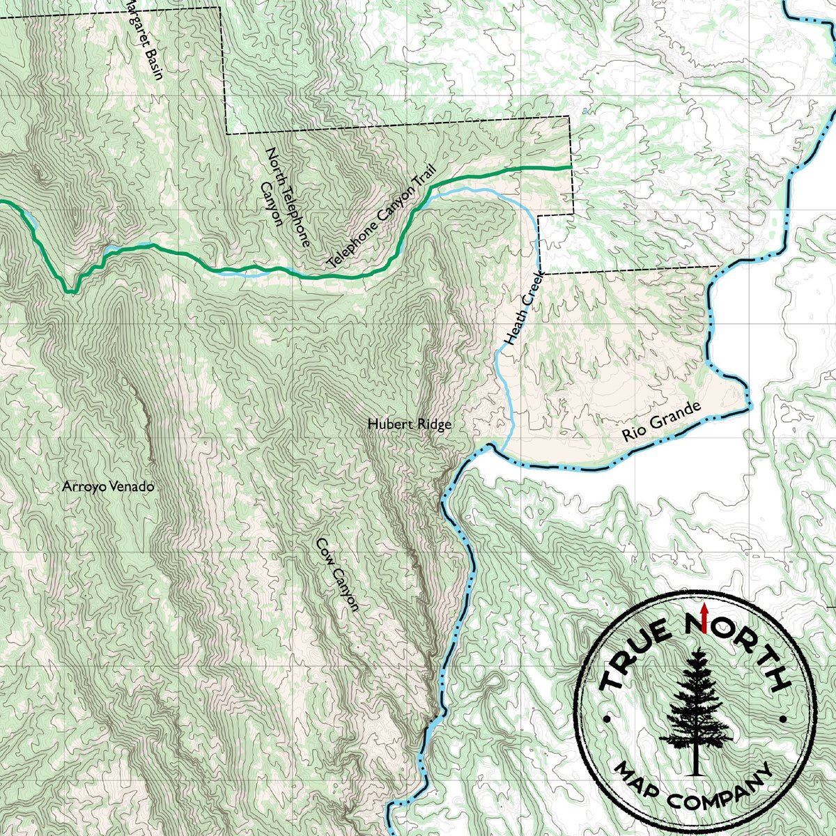 Detail of the North sheet at actual print size (about 6.8 x 6.8 in of cloth), around Rio Grande