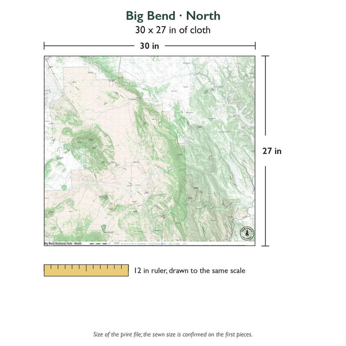 North sheet is 30 x 27 in; shown beside a 12 inch ruler