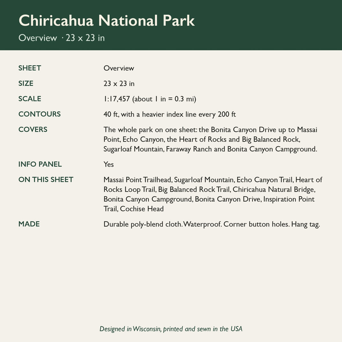 Specifications of the Overview sheet