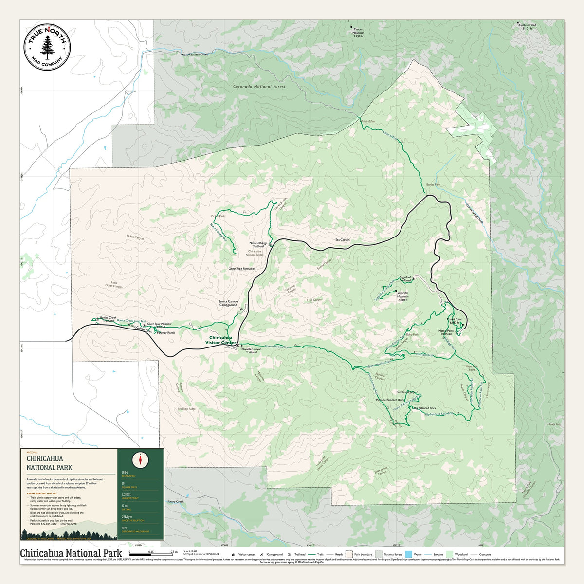 Chiricahua National Park cloth map, Overview sheet, 23 x 23 in