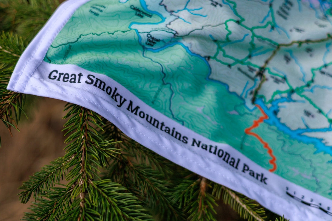 True North Map Co. Great Smoky Mountains cloth map on the forest floor