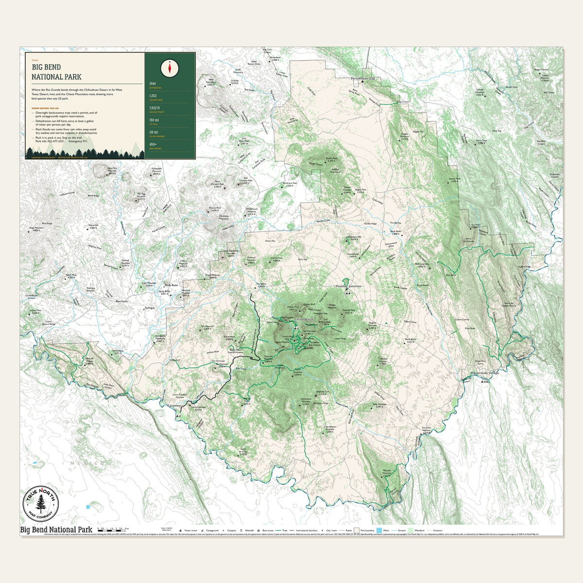 Big Bend National Park cloth map, Overview sheet, 30 x 27 in