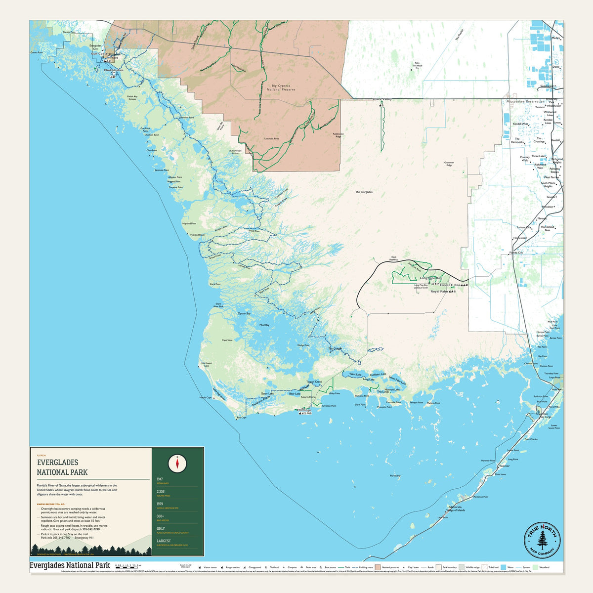 Everglades National Park cloth map, Overview sheet, 29 x 30 in