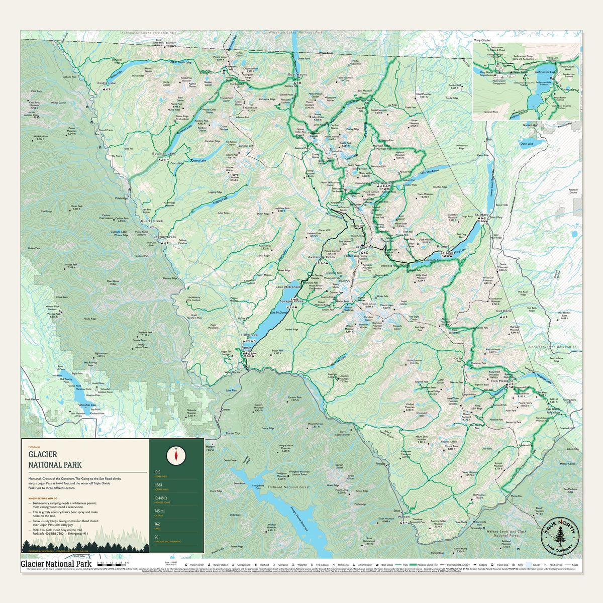 Glacier National Park cloth map, Overview sheet, 29 x 28 in