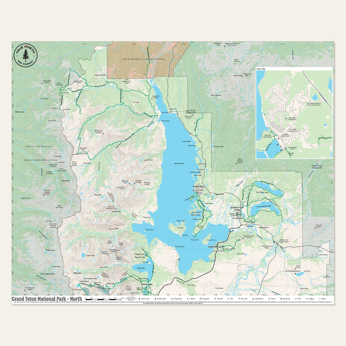 Grand Teton National Park cloth map, North sheet, 27 x 22 in