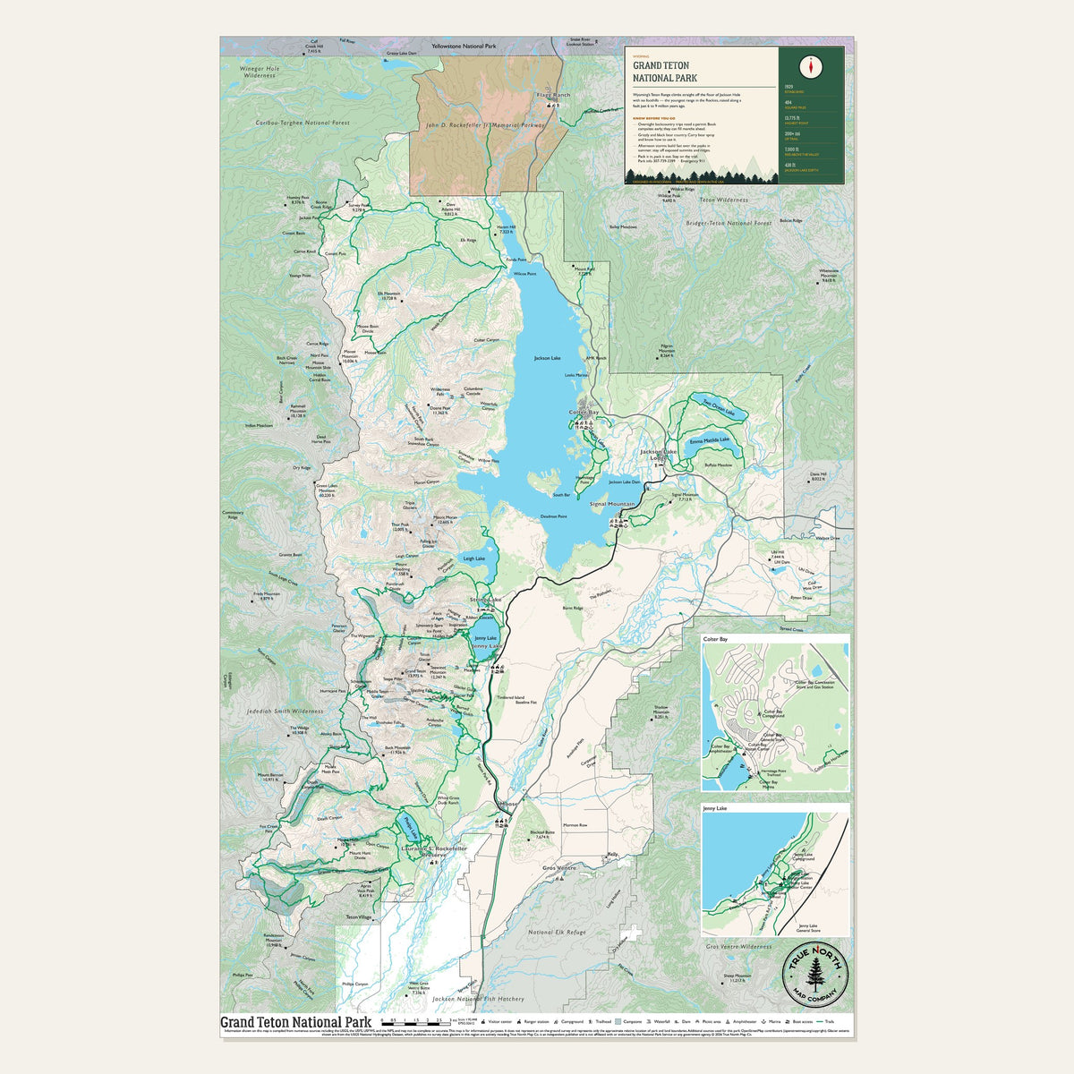 Grand Teton National Park cloth map, Overview sheet, 19 x 30 in