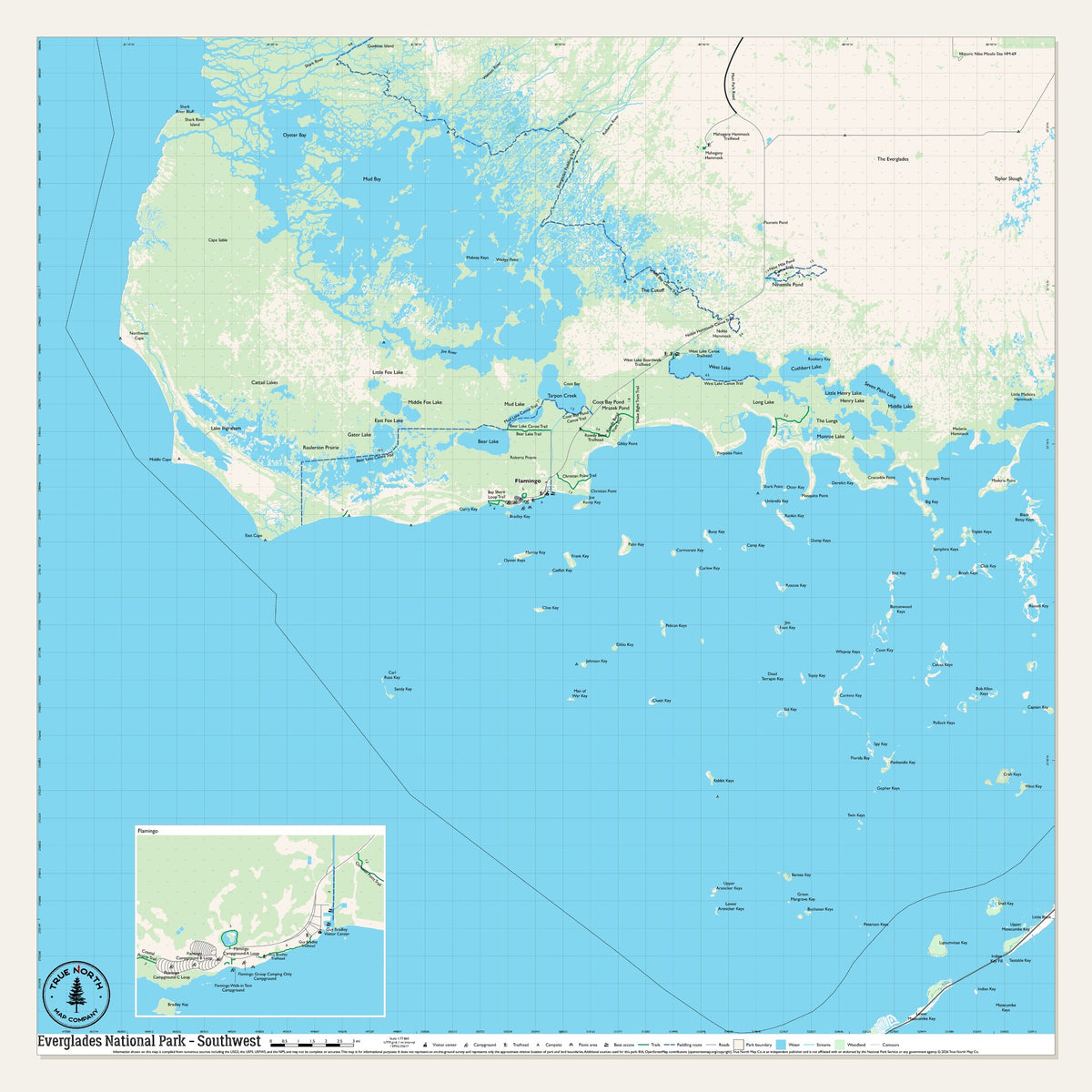 Everglades National Park cloth map, Southwest sheet, 30 x 30 in