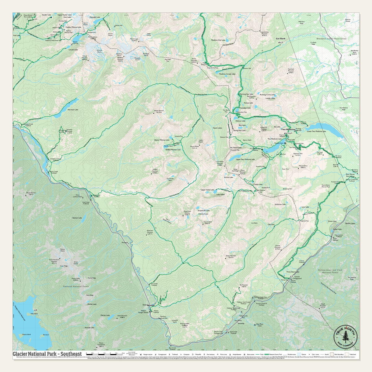 Glacier National Park cloth map, Southeast sheet, 29 x 29 in