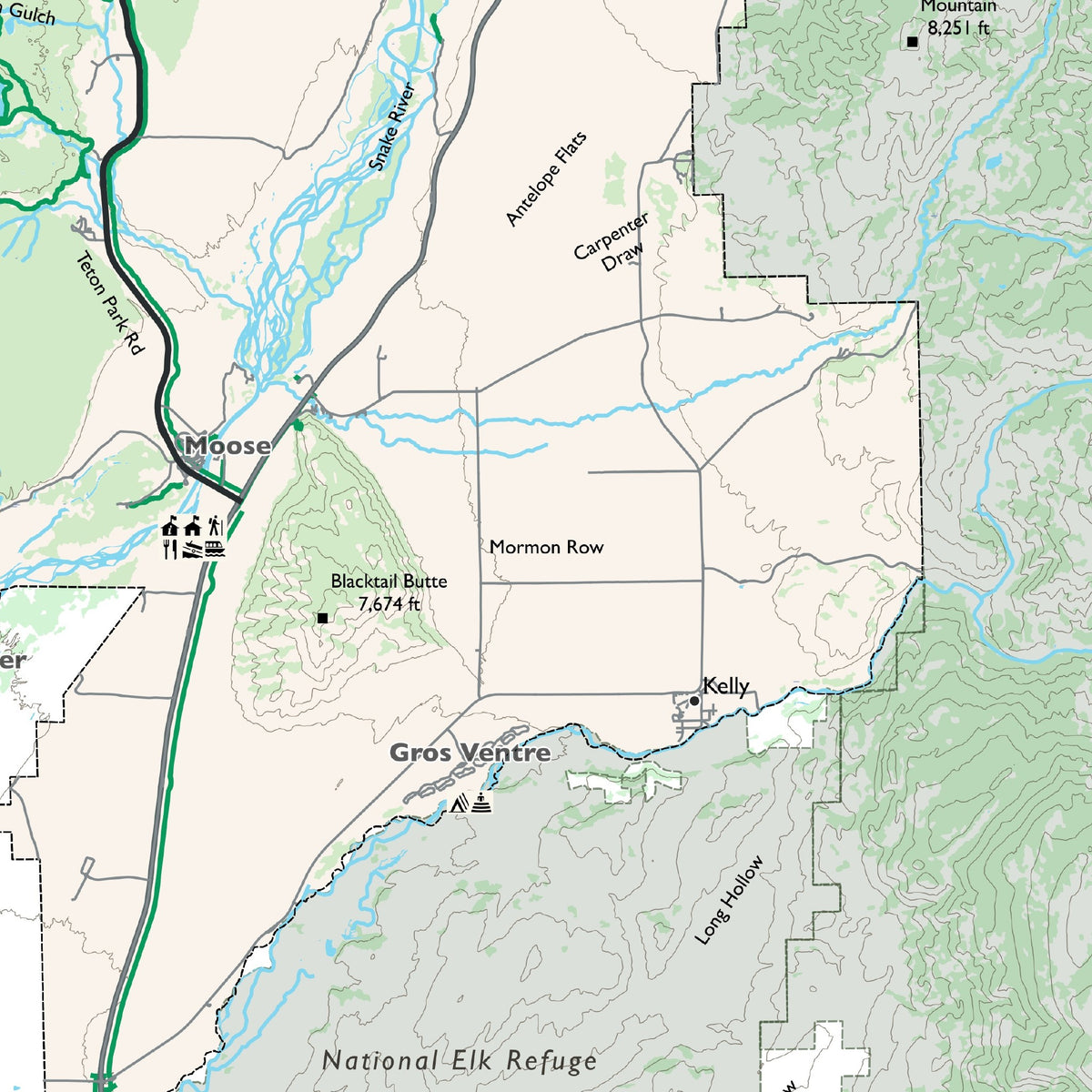 Detail of the Overview sheet at actual print size (about 6.8 x 6.8 in of cloth), around Mormon Row