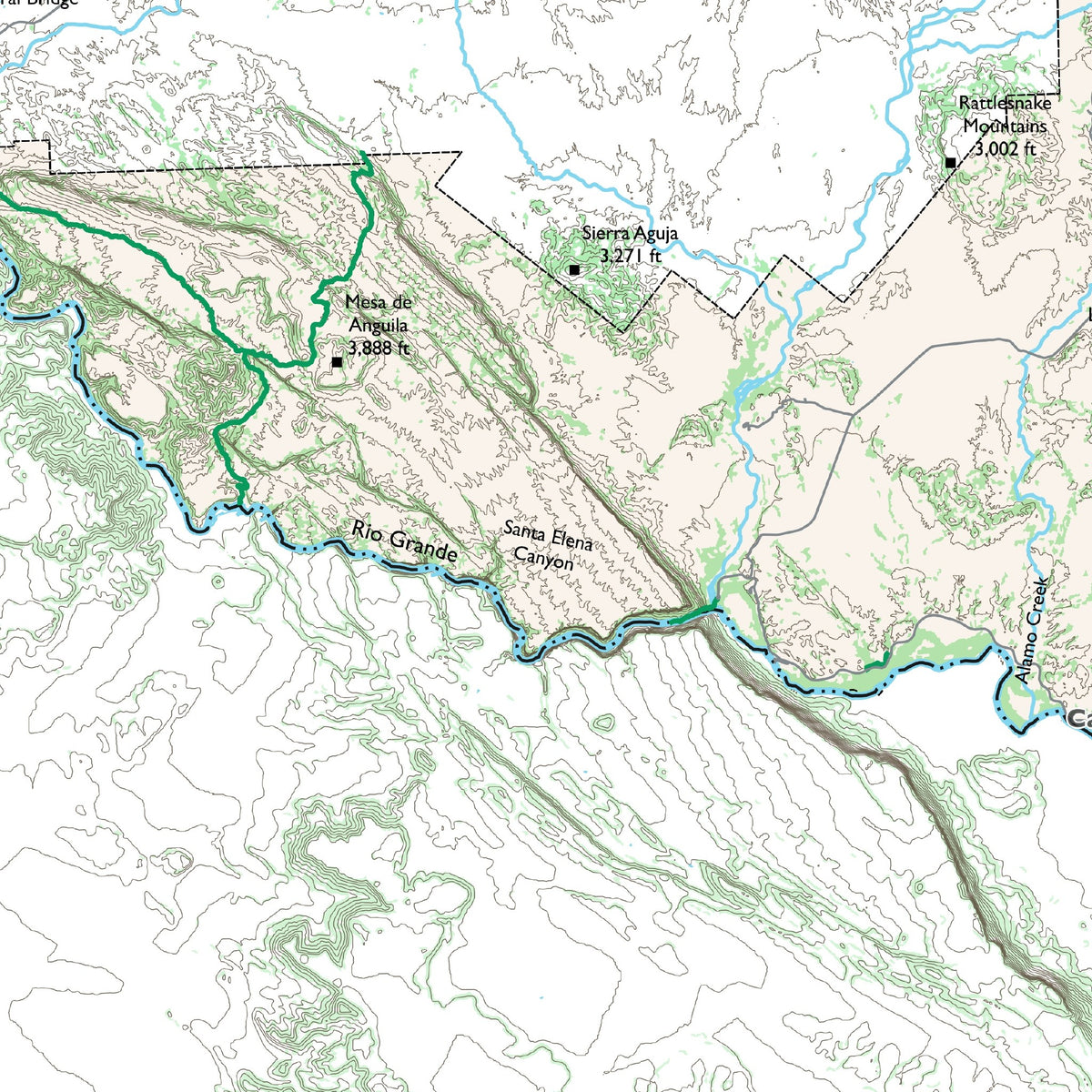 Detail of the Overview sheet at actual print size (about 6.8 x 6.8 in of cloth), around Santa Elena Canyon