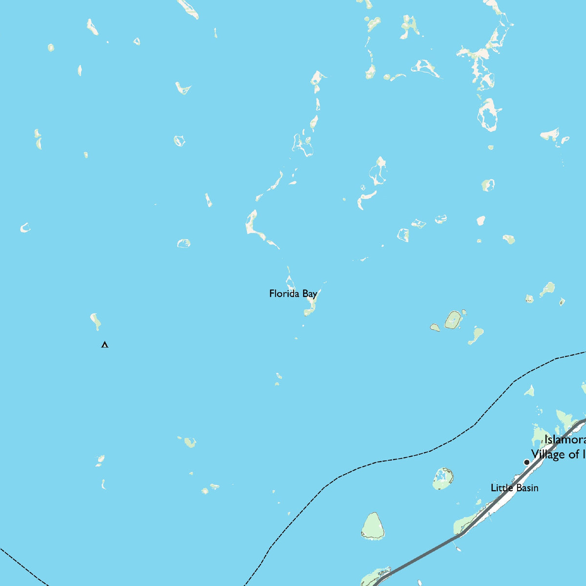 Detail of the Overview sheet at actual print size (about 6.8 x 6.8 in of cloth), around Florida Bay