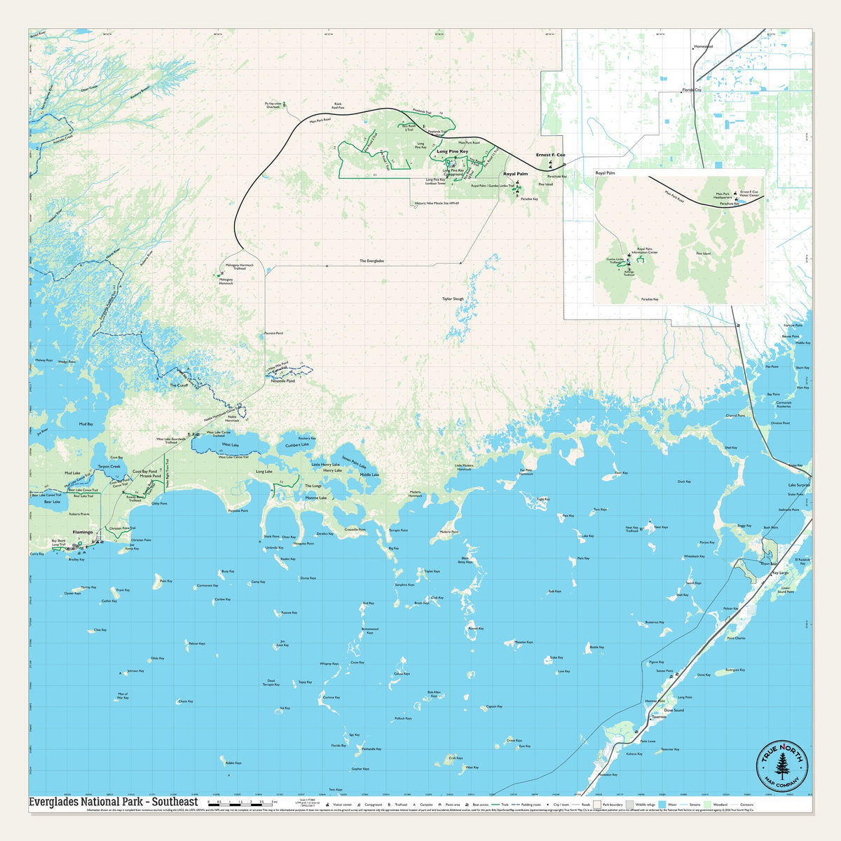 Everglades National Park cloth map, Southeast sheet, 30 x 30 in