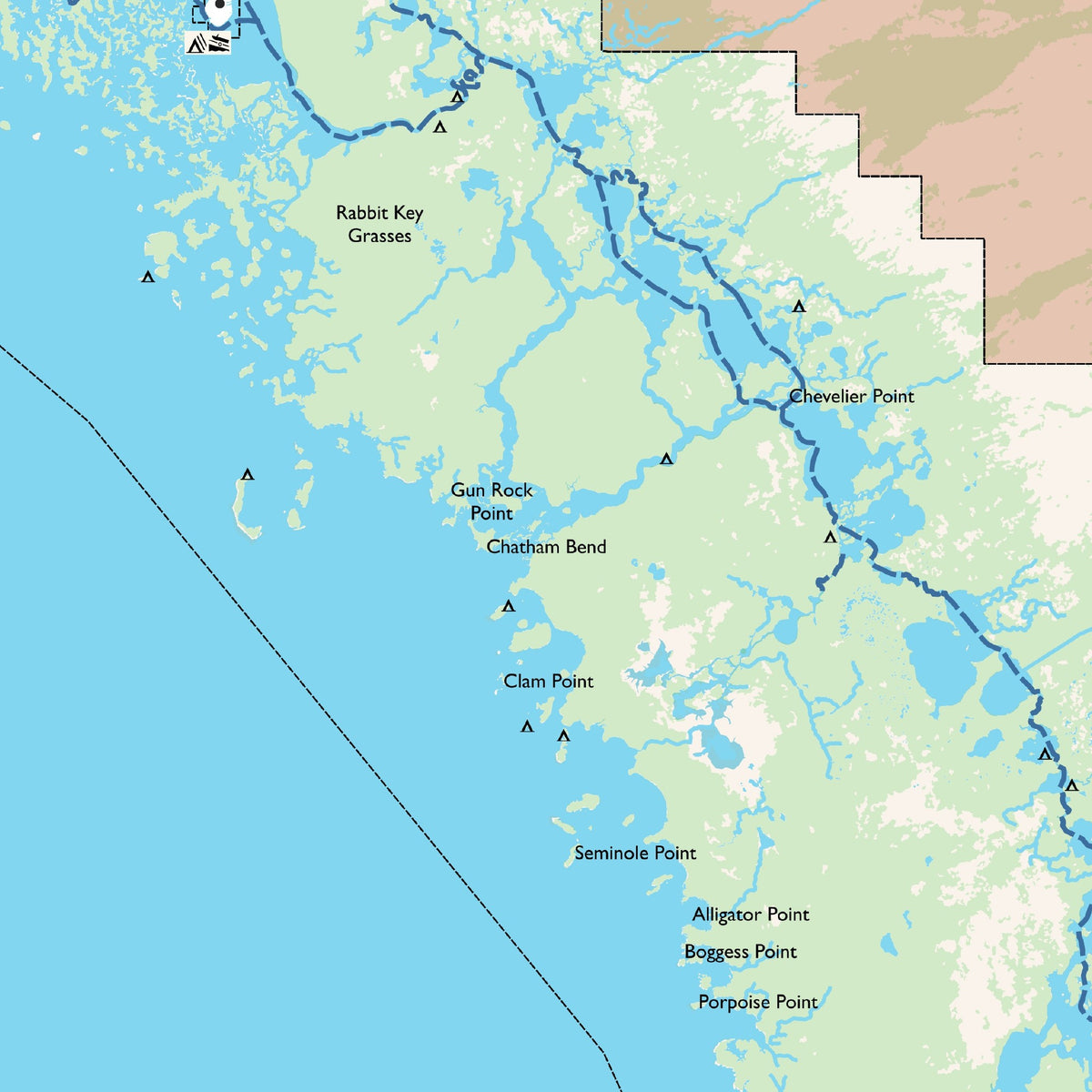 Detail of the Overview sheet at actual print size (about 6.8 x 6.8 in of cloth), around Chatham Bend