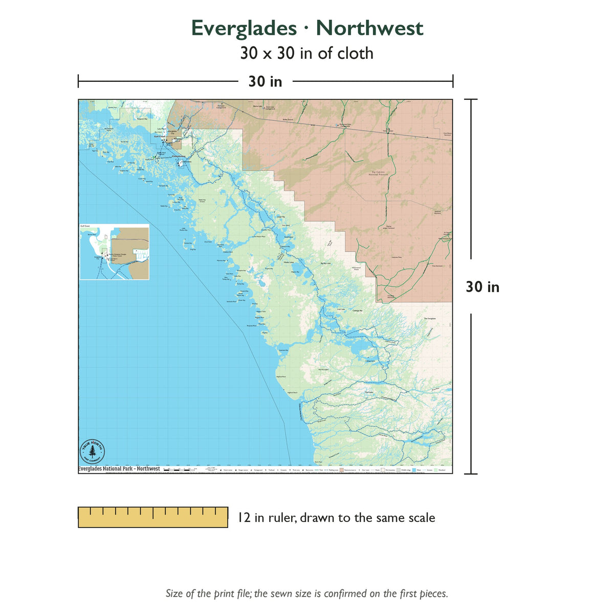 Northwest sheet is 30 x 30 in; shown beside a 12 inch ruler