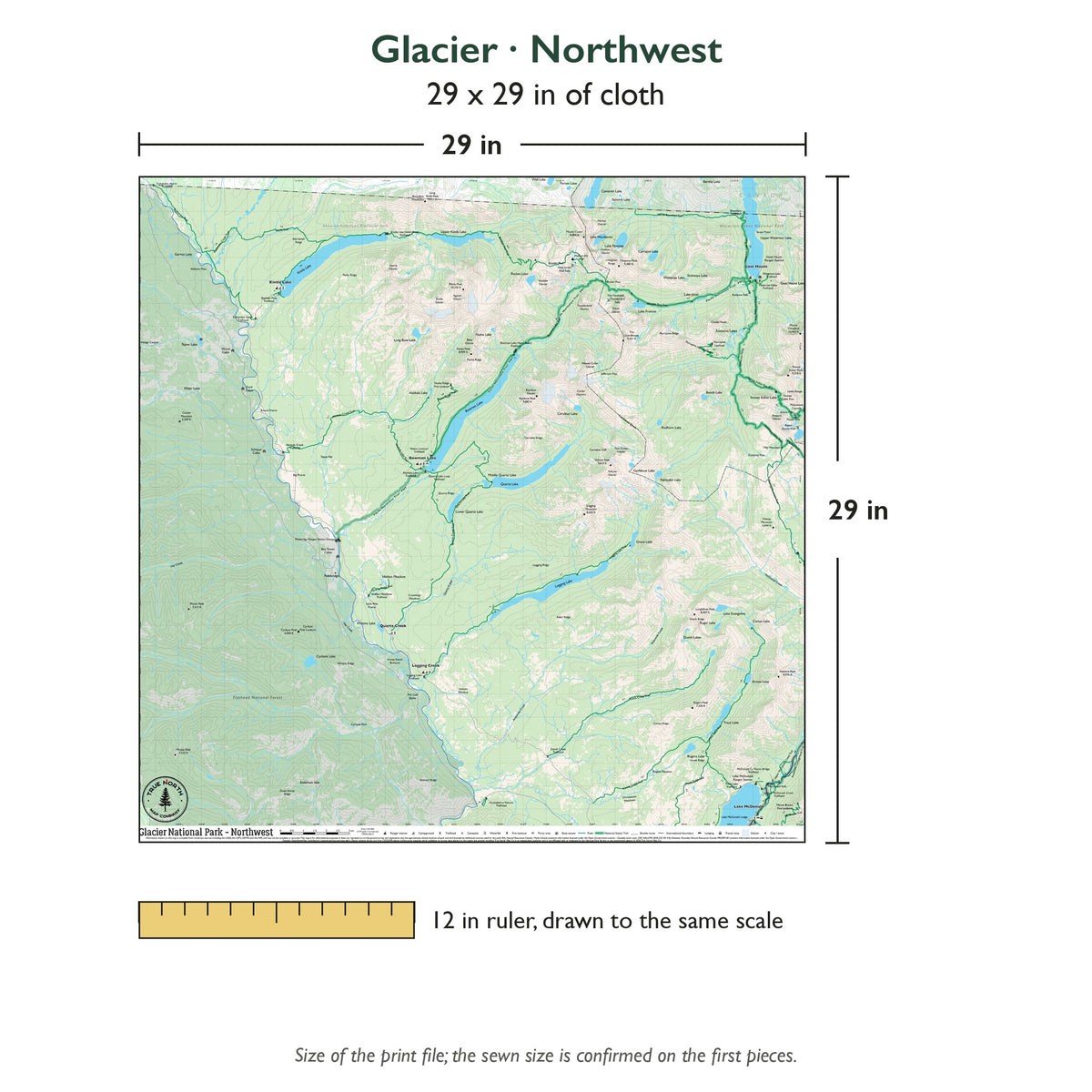 Northwest sheet is 29 x 29 in; shown beside a 12 inch ruler