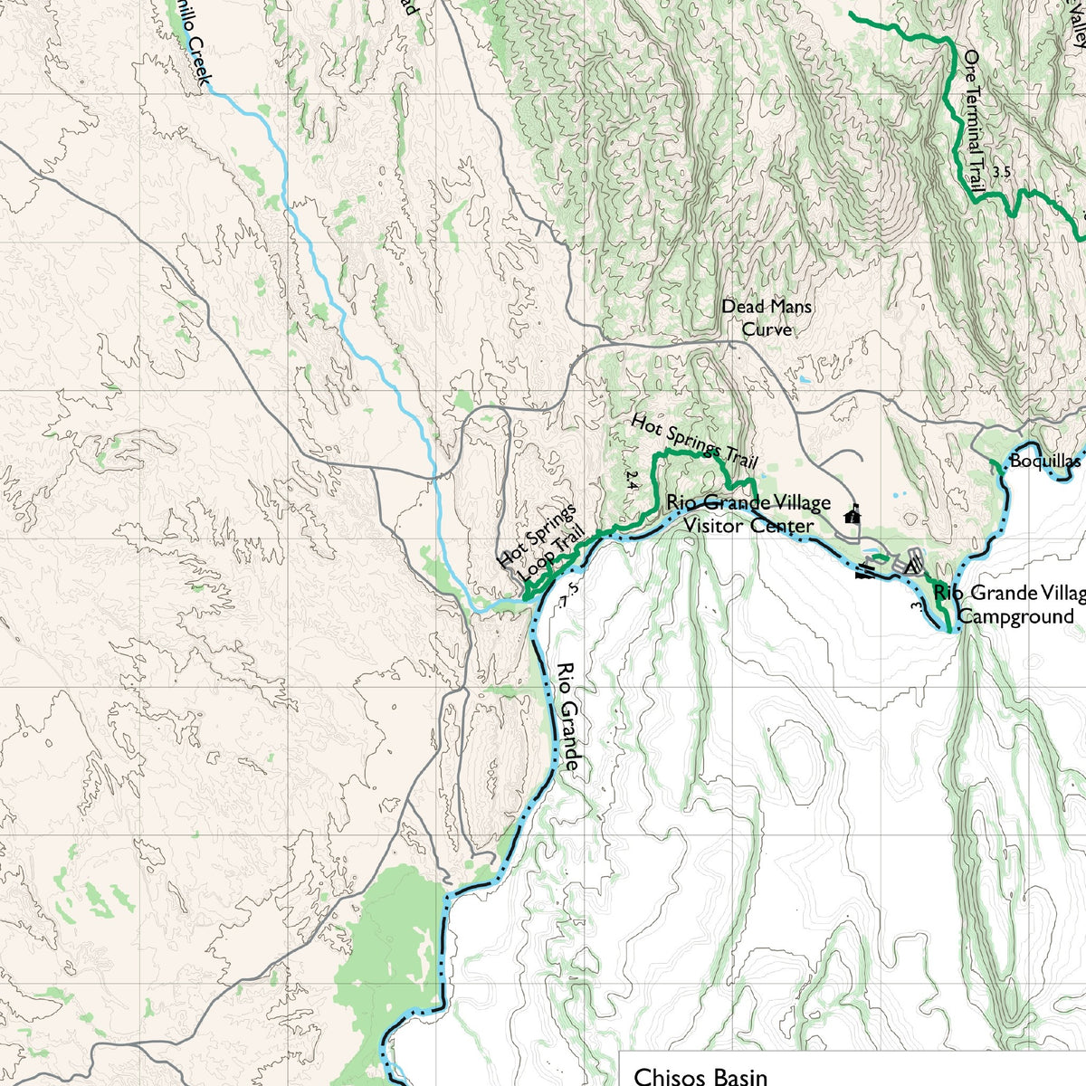Detail of the Southeast sheet at actual print size (about 6.8 x 6.8 in of cloth), around Hot Springs Loop Trail