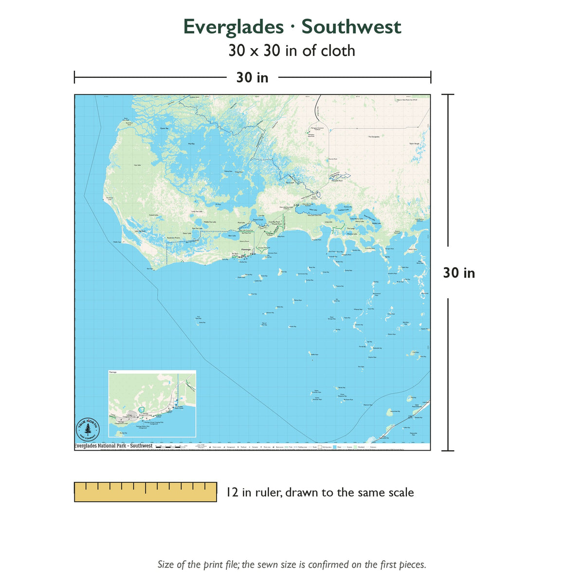 Southwest sheet is 30 x 30 in; shown beside a 12 inch ruler