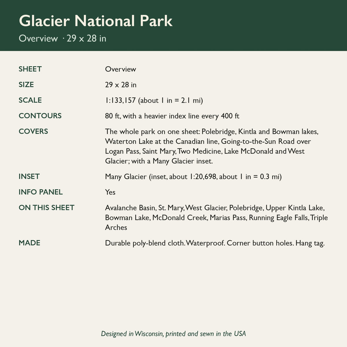 Specifications of the Overview sheet