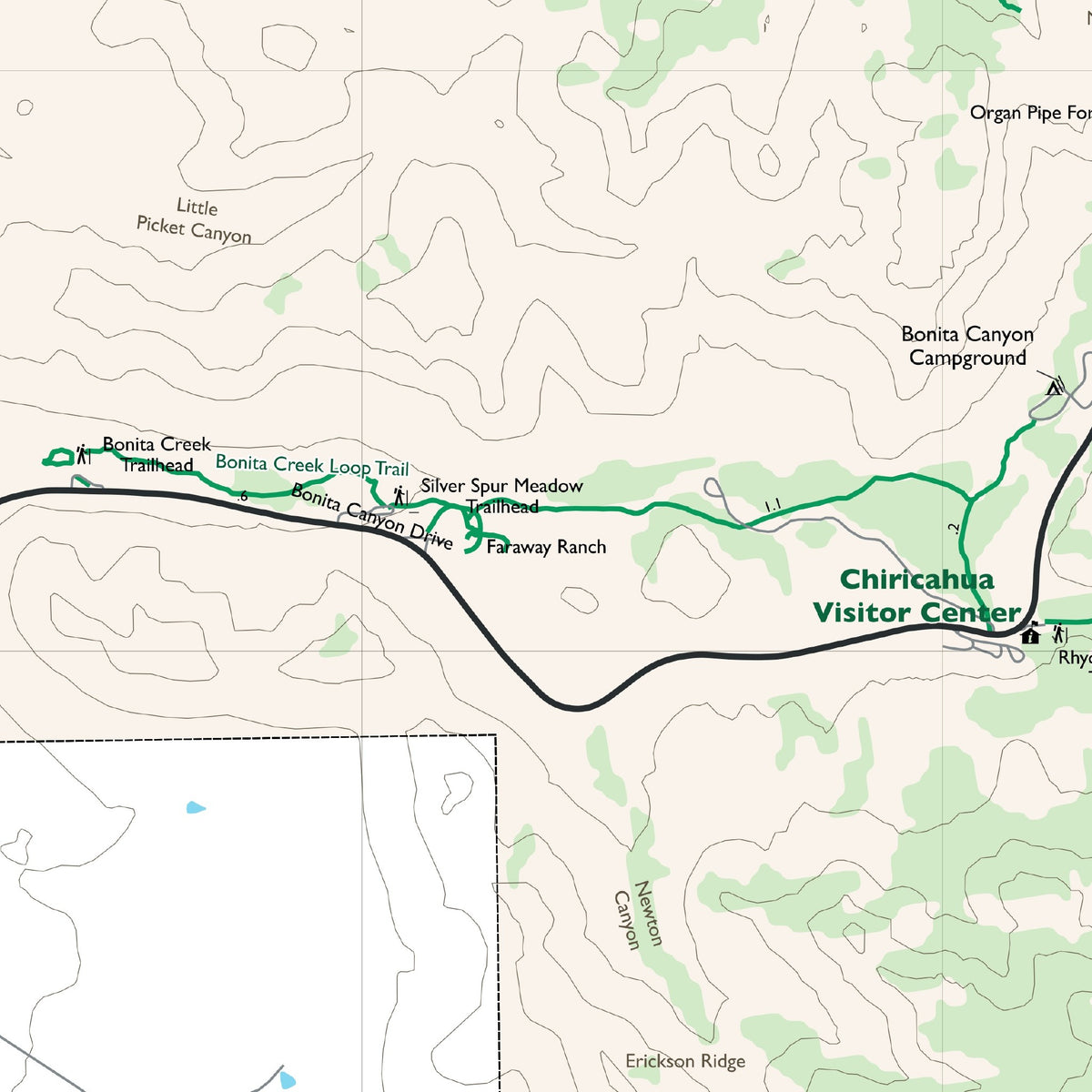 Detail of the Overview sheet at actual print size (about 6.8 x 6.8 in of cloth), around Faraway Ranch